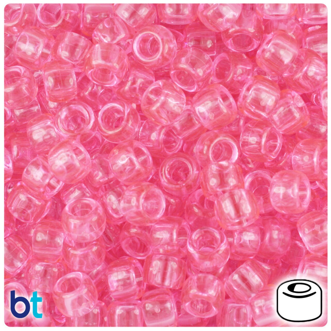BeadTin Pink Transparent 9mm Barrel Plastic Pony Beads (500pcs)